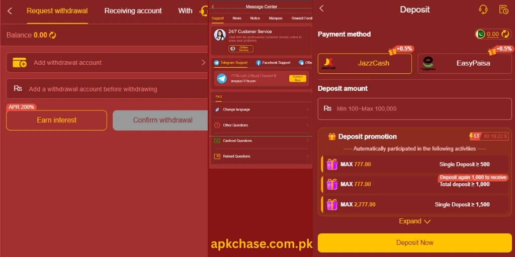 777 FE Game Depsoit and withdraw interface
