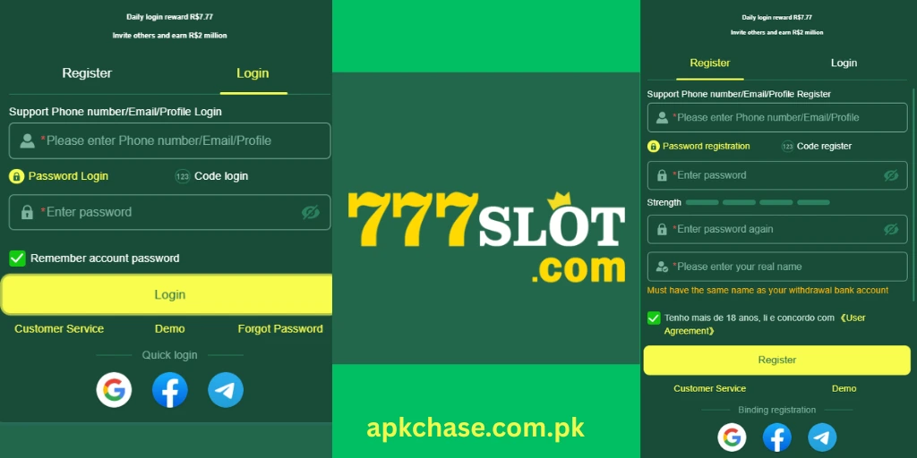 777 Slot Game register and login 